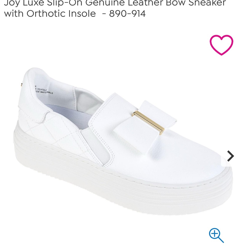 Joy Mangano White Bow platform Sneakers quilted leather orthotic insole 7 Wide - Picture 3 of 7